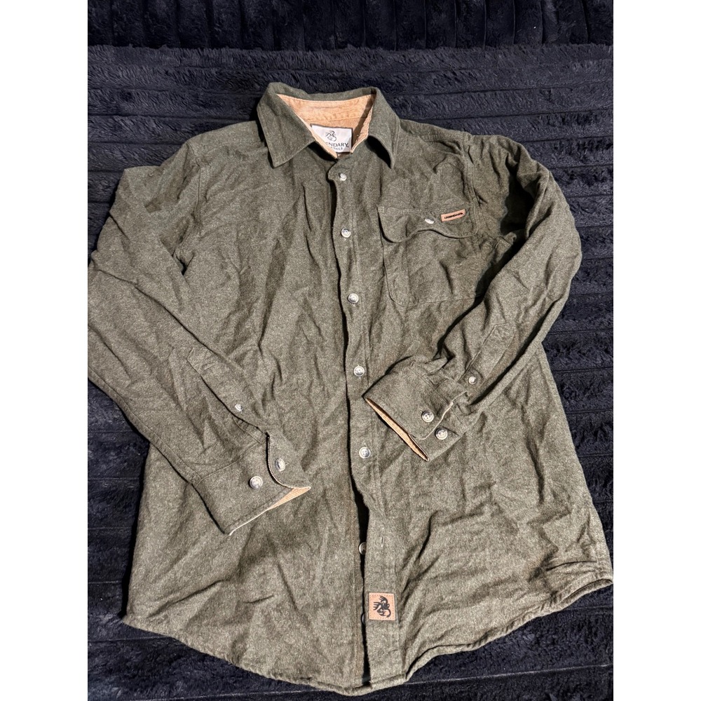 Whitetails Mens Flannel Shirt Small Olive Green Corduroy Trim Button Up